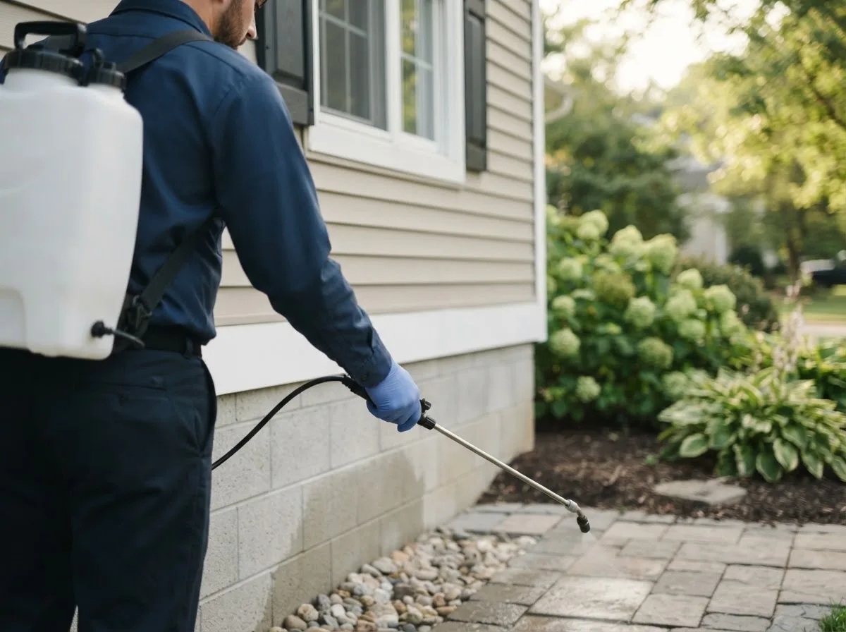 Pest control technician inspecting a home in Cisne, IL